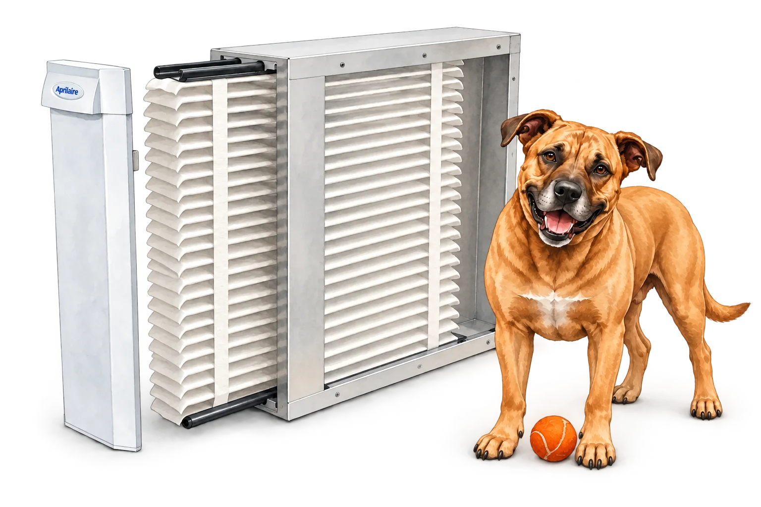 AprilAire Media air purifier illustration with RJ Sam’s dog.