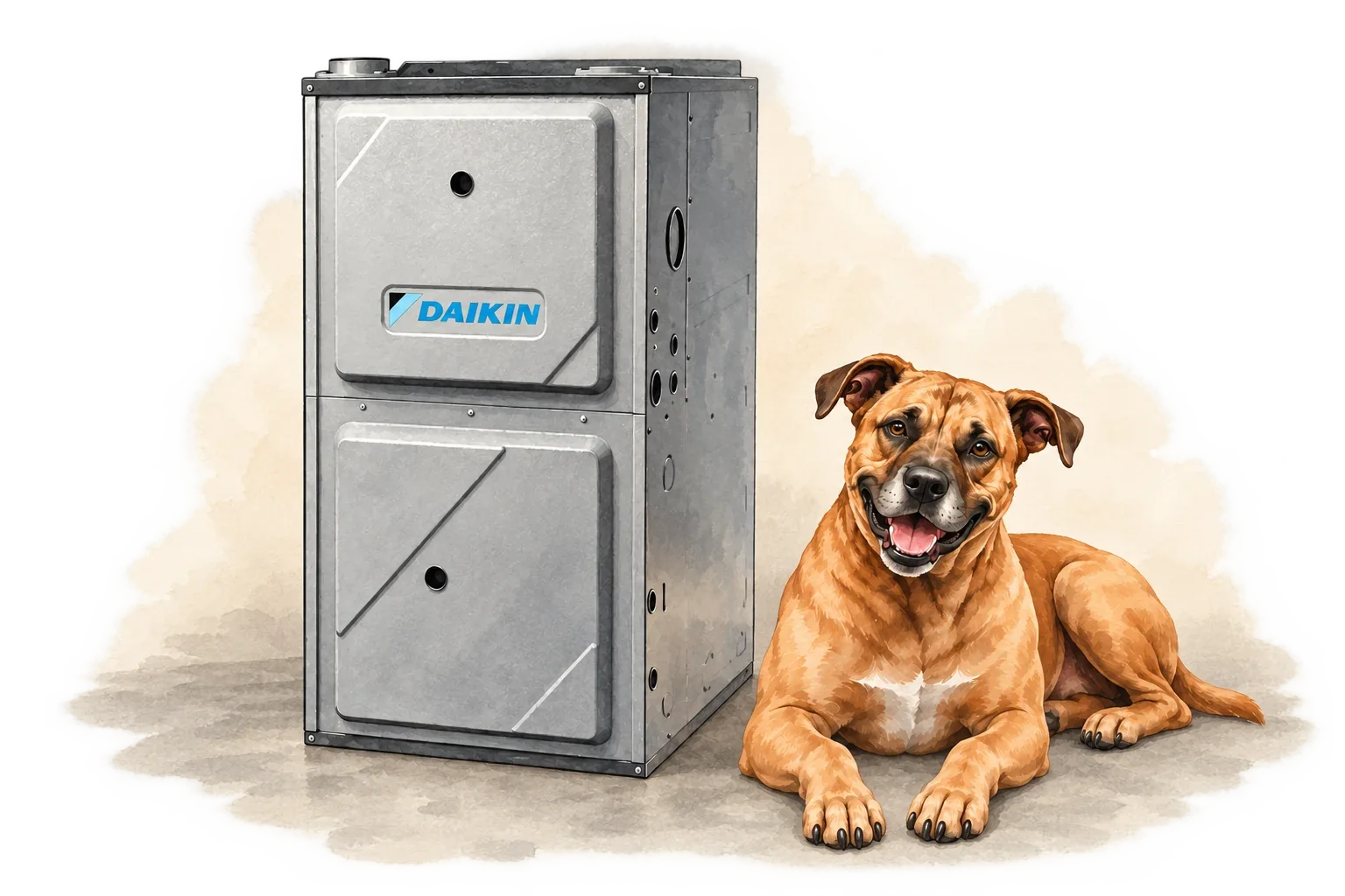 Illustration of Daikin gas furnace with the RJ Sam’s dog.